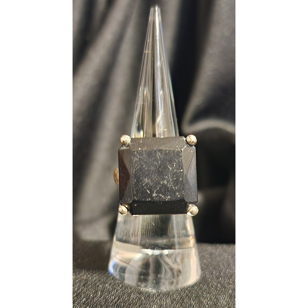 Vintage Black Emerald Cut Statement Cocktail Ring Silver Tone Size 6.5 Gothic - Picture 6 of 8
